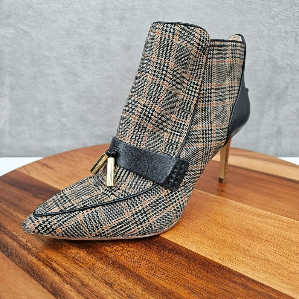 Louise et Cie Shiro Booties 7.5 Tumbleweed Plaid Natural Black Preppy Academia